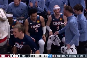 终于能喘口气！SGA反击击地助卡鲁索上篮2+0 雷霆2分多钟11-0反超