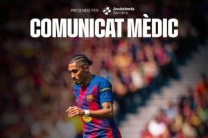 巴萨官方：拉菲尼亚右大腿股二头肌受伤，预计缺阵五周