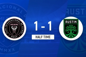 半场-迈阿密国际1-1奥斯汀FC 梅西头球冲顶攻入生涯第903球