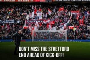 曼联vs利兹联的比赛一层看台将有180多面红魔助威旗,二层有120面