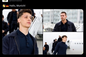 皇马官方社媒晒照,确认球队已经抵达慕尼黑:你好,慕尼黑!