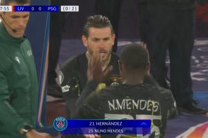 门德斯第38分钟伤退,卢卡斯·埃尔南德斯登场