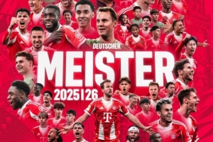 拜仁官推晒海报庆祝球队提前夺得德甲冠军，凯恩、诺伊尔C位